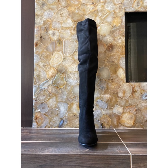 Back Lace Up Mid Faux suede Block Heel Over The Knee Thigh High Boot round toe - Picture 6 of 16